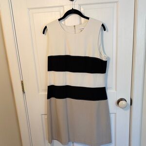 Calvin Klein Sleeveless Colorblock Dress in Black, Cream, and Taupe Size 12